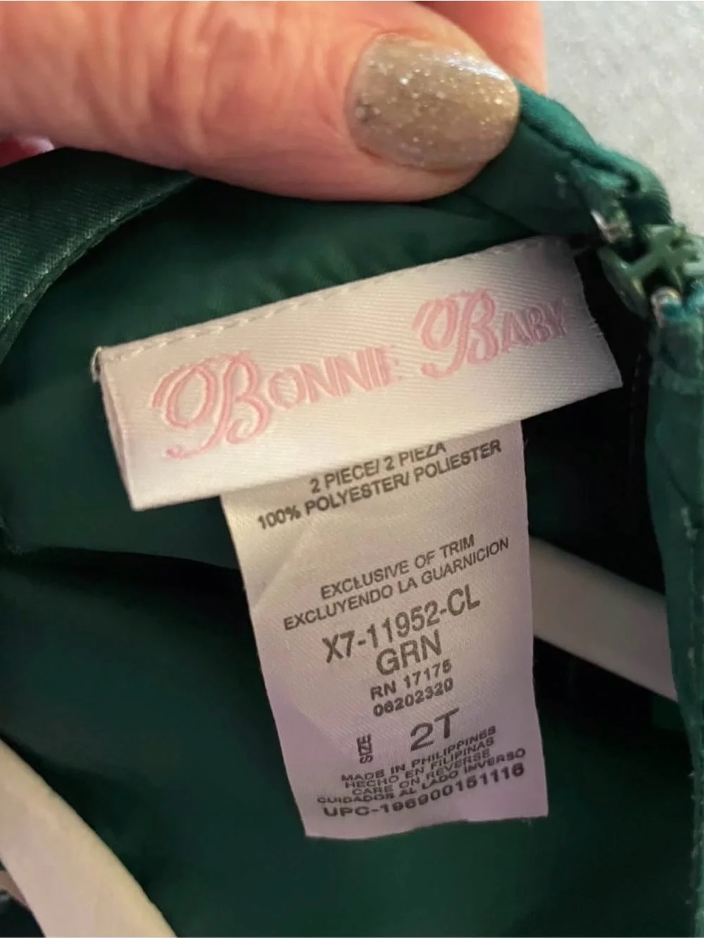 2T Bonnie Baby Green Holiday Bow Waist Party Dress
